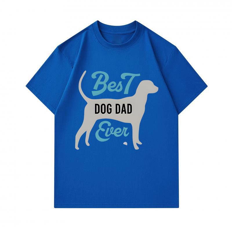 Men's 100% Cotton Crew Neck Short Sleeve T-Shirt, Funny Best Dog Dad Ever Print Casual Tee, Soft Breathable Lightweight Top for Dog Lovers Daily Wear