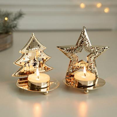 1 Stück Weihnachtsbaum Kerzenhalter Gold Eisen Schneeflocke Elch Kerzenständer Ornament Weihnachtsdekoration Vintage Tablett Dekorative Suppl