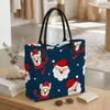  Christmas Dog Santa Printed Tote Bag Large Capacity Casual Handbag for Daily Use