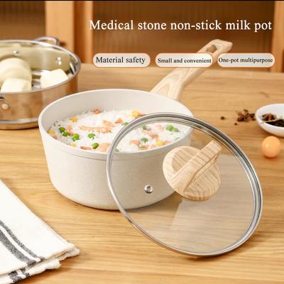 Non-Stick Frying Pan with Wooden Handle,Maifan Stone Soup Pot, Cooking Utensils for Kitchen, Cookware Set