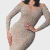 2025 Spring European & American Women's Hot Stamping Long-Sleeved Slim Evening Dress