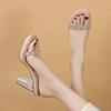Rhinestone sandals women's summer wear transparent sexy waterproof table temperament  crystal cool slippers super high heels