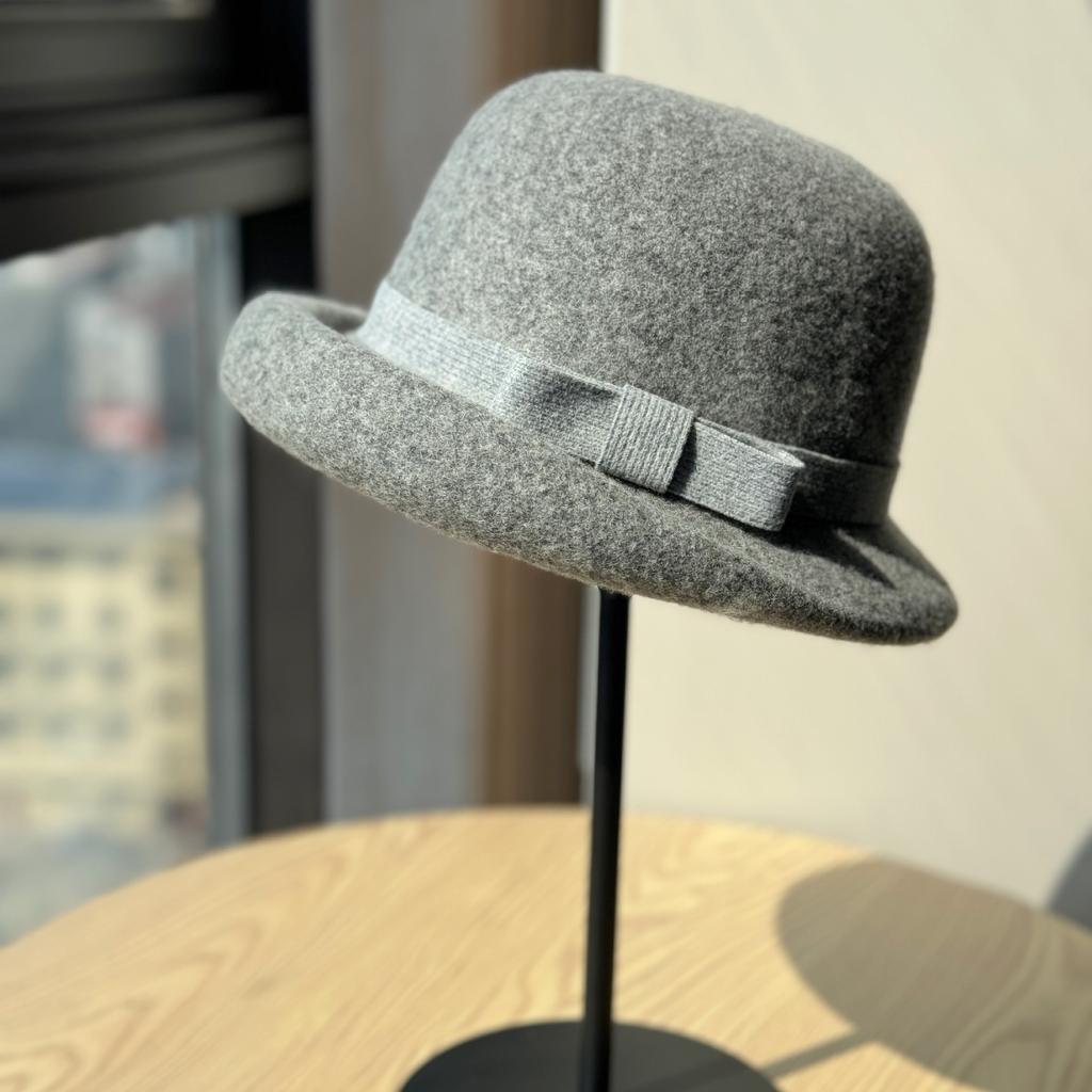 French High End Curled Woolen Mother's Hat for Women Retro Bow Fisherman Hat Autumn and Winter Rich Style Hat