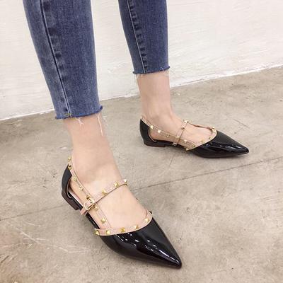Marque tendance clou saule chaussures simples pour femmes polyvalentes bout pointu bouche peu profonde boucle ceinture un mot fond plat tige basse chaussures simples