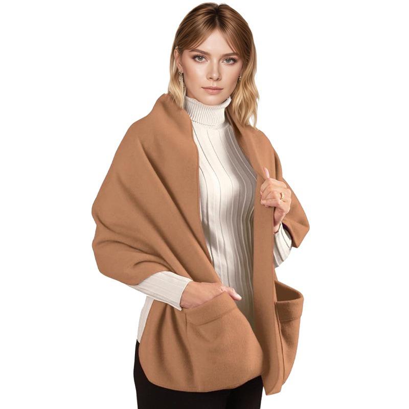 Thickened Solid Color Pocket Scarf & Shawl for Autumn/Winter Warmth