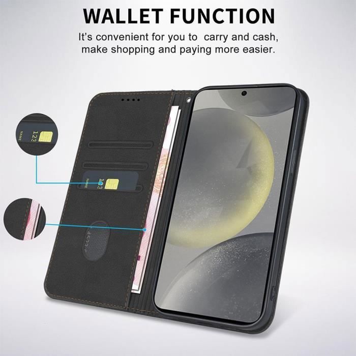 Coque - E.F.Connection - pour Xiaomi Redmi 13C en Cuir PU Noir - avec 2 Verres Trempés