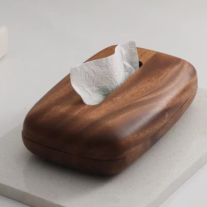 Walnut Wood Tissue Box Cover Holder, Rectangular Design with Removable Lid, Table Decoration Storage Box Kitchens Accessories