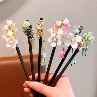 Exquisite Blume Quaste Holz Haarnadel Retro Chinesischer Stil Handgefertigt Floral Haarstab Vintage Mädchen Frauen Hanfu Haarschmuck