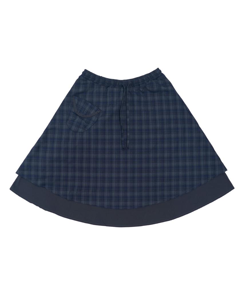 Mihebeu Check Pocket Midi Skirt Navy