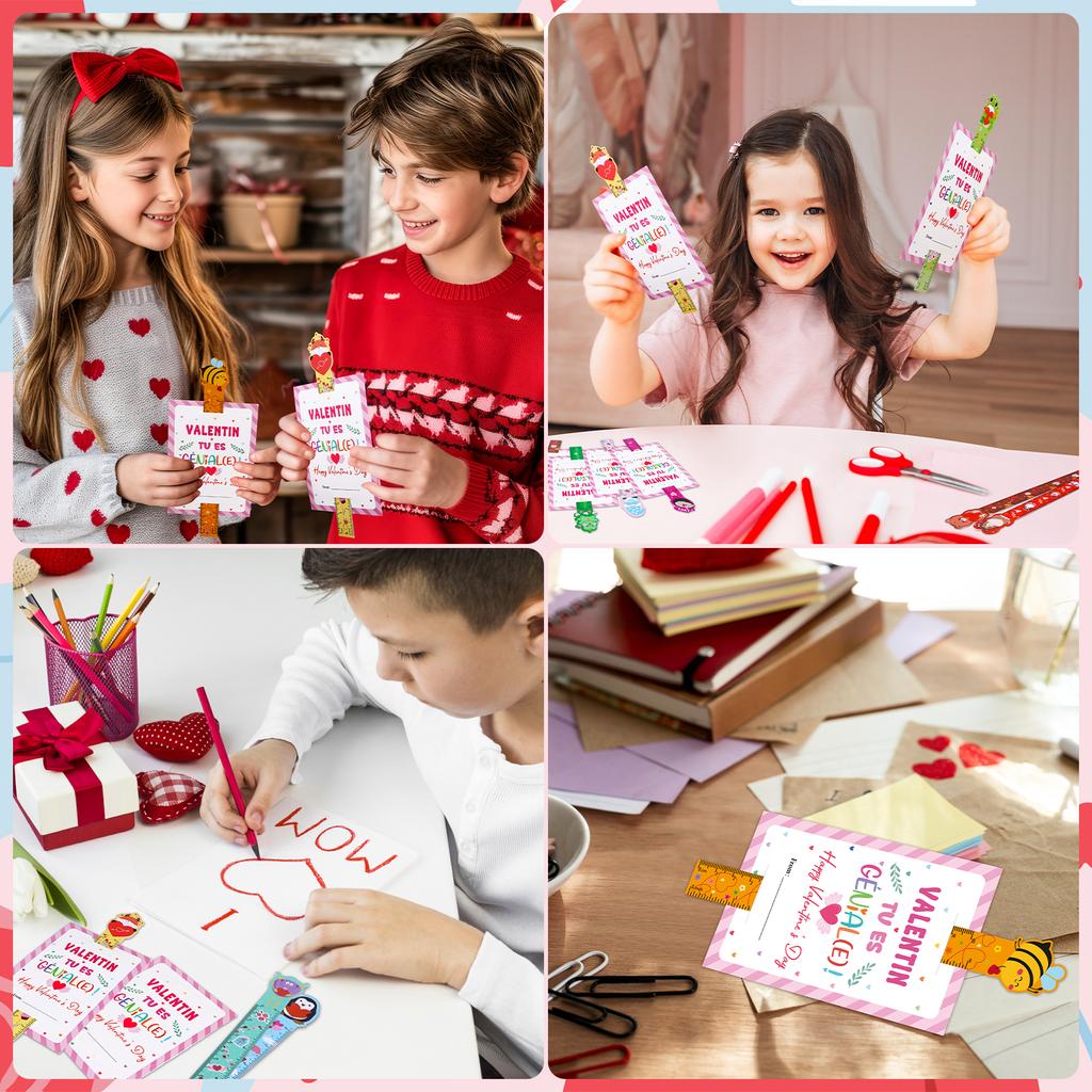 48 Pieces Valentine'S Day Gifts Rulers And Cards Bulk 12 Styles Colorful Valentine Accessories For Party Favors Supplies Classro