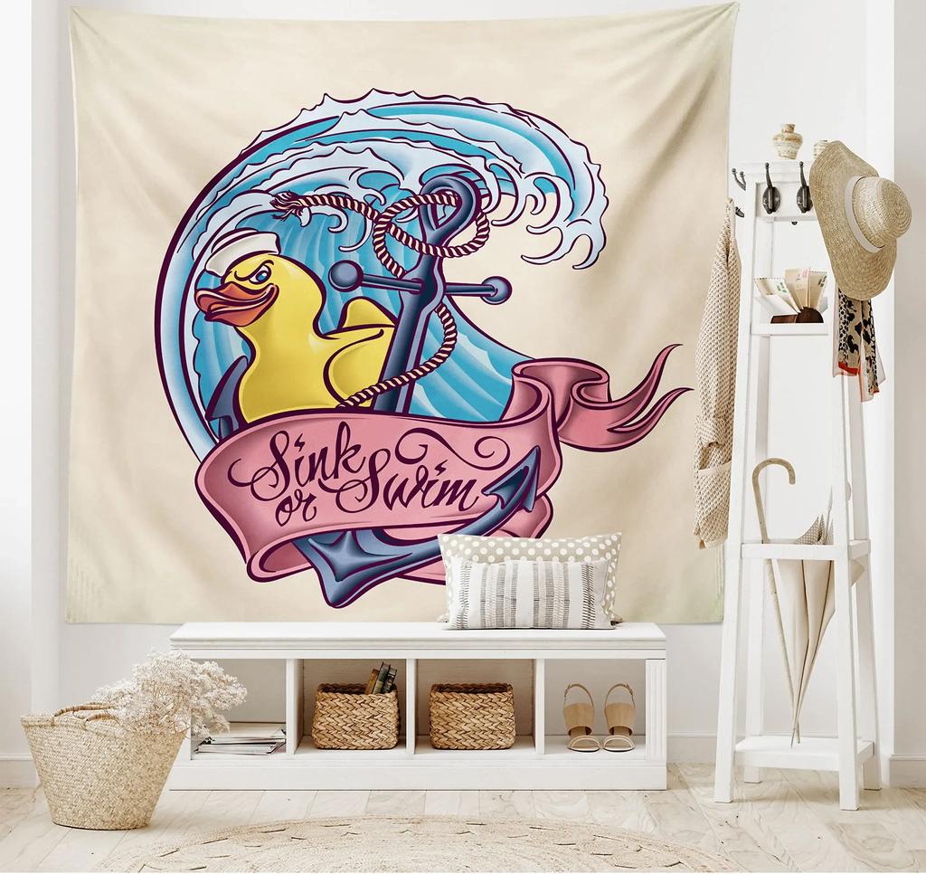 Anker Wandteppich Ankerform Blume Florale Silhouette Urlaub Glückliche Zeiten Wandbehang für Schlafzimmer Wohnzimmer Studentenwohnheim Dekoration