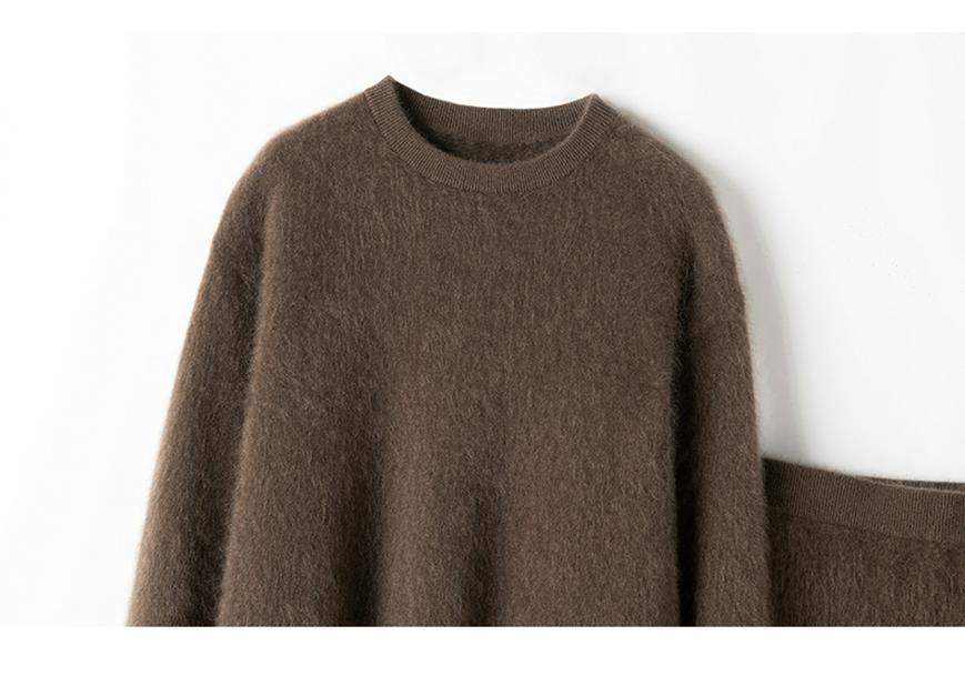 2026 Madder Brown Knit Sweater & Half Skirt Set in Heavyweight Pure Cashmere & Mulberry Silk