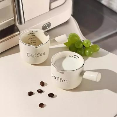 3oz/90ml Ceramic Measuring Cups with Duel Scale and Handle High Value Espresso Extraction Cup Transfer Cup Milk Jug Coffee Tool