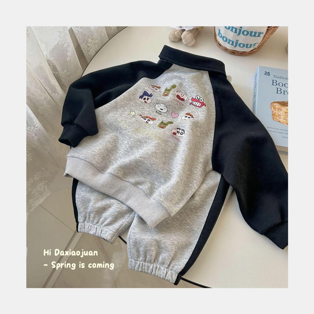 Spring & Autumn Children's Cartoon Polo Shirt with Lapel and Sports Casual Pants Set
