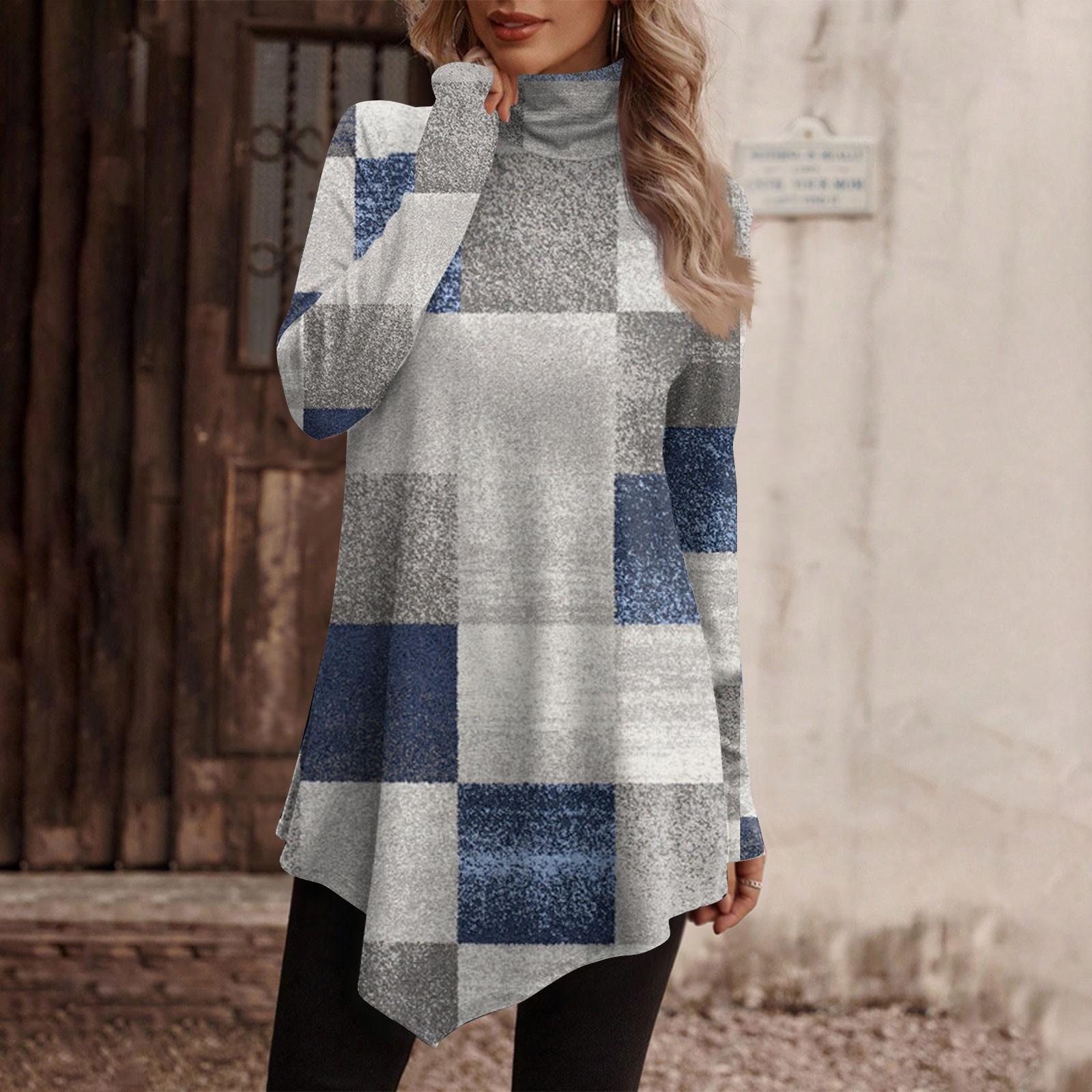 

Повседневная модная рубашка с цветочным принтом, топы с высоким воротом, пуловеры с длинными рукавами и нерегулярным подолом M серый