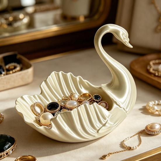 3D Printed Swan Jewelry Tray, Swan Shaped Earrings Necklace Ring Dish Tray, Decorative Keys Trinkets Holder Organizer Tray