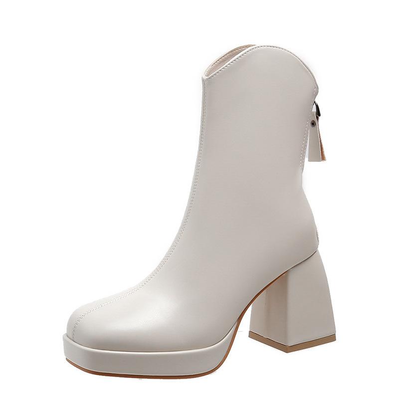 Korean version of Martin boots short boots women s thin rear zipper high heel square head thick heel thin boots 43 3383₽