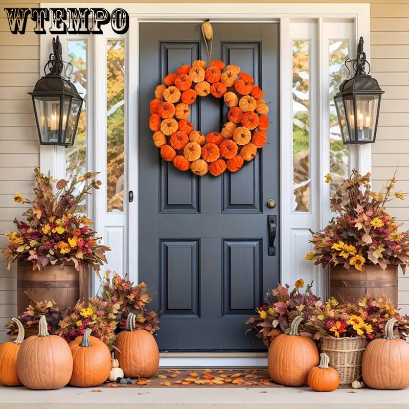 WTEMPO Künstlicher Samt-Kürbis-Kranz Mehrere Mini-Kürbisse im Ring-Design für Halloween, Thanksgiving und Herbst-Dekorationen