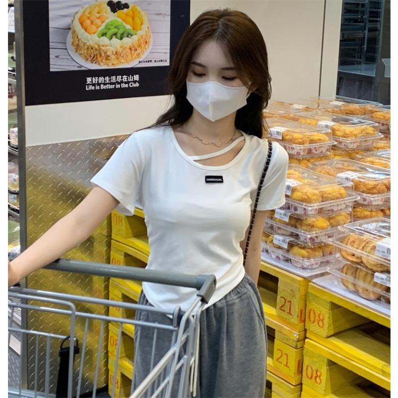 

Футболка с короткими рукавами нестандартного дизайна для женщин, летняя, в корейском стиле, новая, горячая, для девушек, чисто-белая, базовый топ XL белый