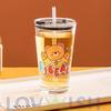 LoveWish Cartoon Glas Milchkännchen mit Strohhalm 440ml