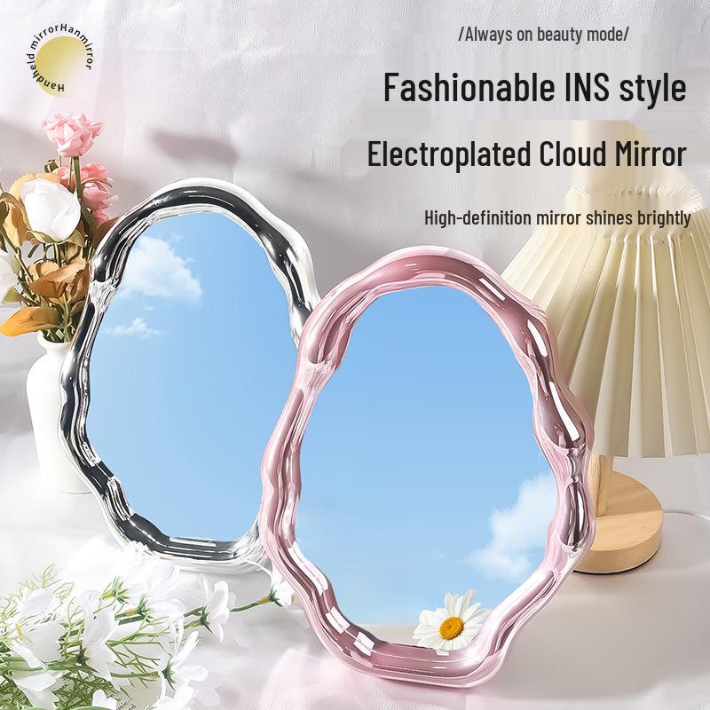 Irregular Shape Electroplated Cloud Makeup Mirror for Tabletop, Wall-Mount, or Dorm Rooms