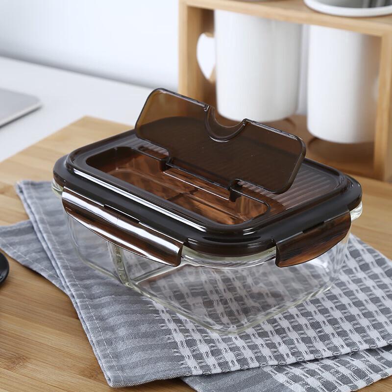 LOCK&LOCK Rectangular Divided Glass Lunch Box with Cutlery