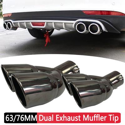 63/76MM Universal Bolt-on Bent Dual Exhaust Tip Slant Cut Muffler Tip Black Titanium Plated Stainless Steel Car Exhaust Tip
