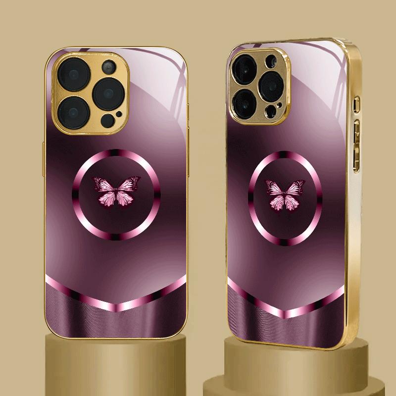 Einzigartige Schmetterling High-End Handyhülle Galvanisiertes Glas TPU Handyhülle für iPhone 17 16 15 14 13 12 11pm Pro Plus Sturzfest