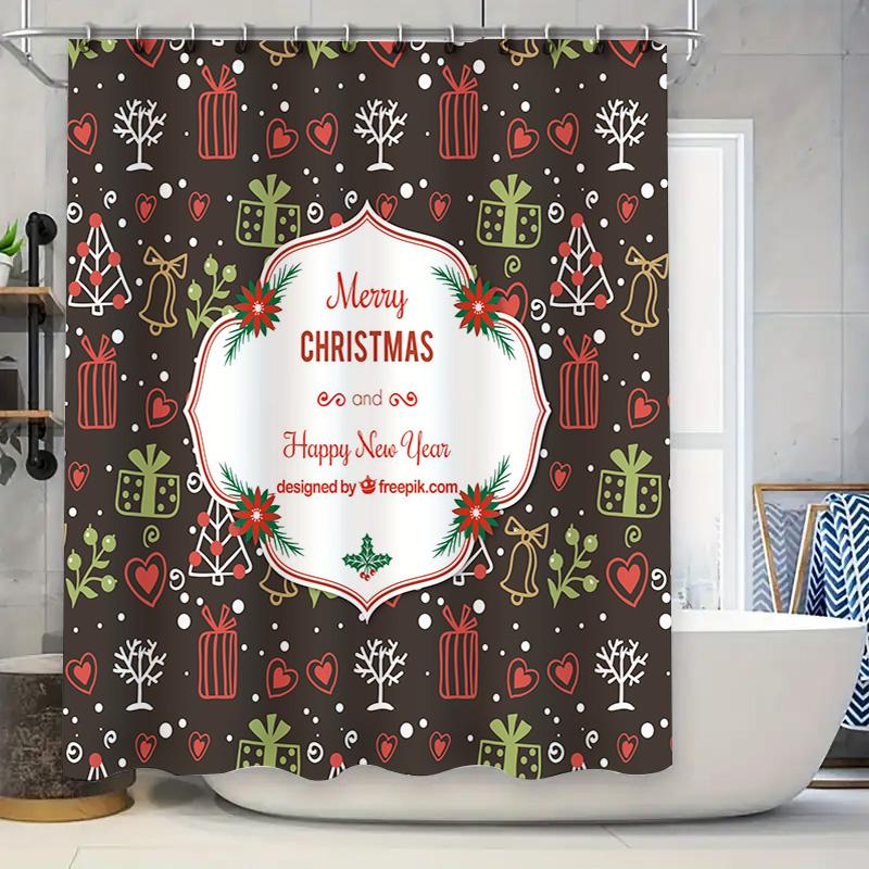 

Christmas Shower Curtainfestive Gift Boxes Decorative Elements Pattern Waterproof Fabric Bathroom Liner For Holidays New Year Ce W60H190(CM)-1 Pcs