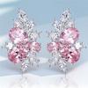 Charm Female White Pink Zircon Stone Stud Earrings Vintage Silver Color Wedding Party Gift Jewelry For Women