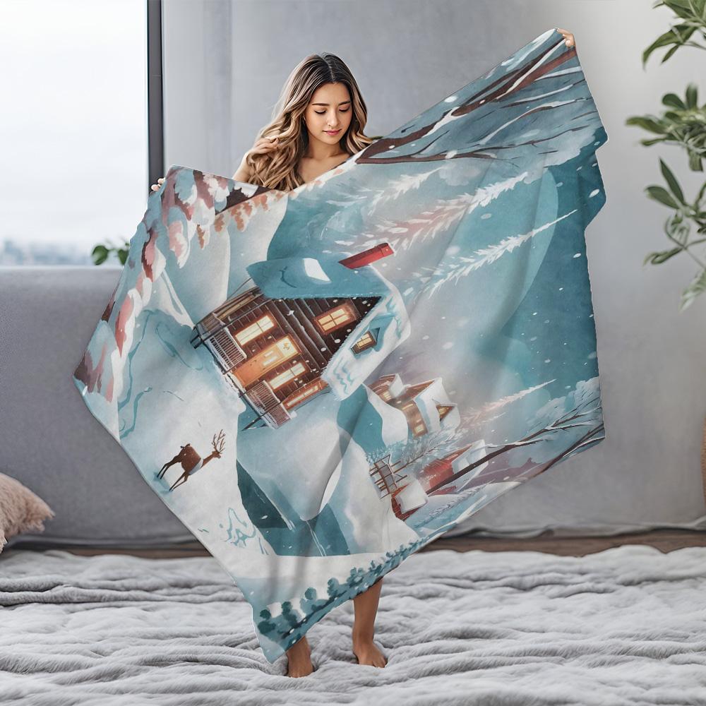Tuniu Winter Cabin Landscape Fleece Blanket for Sofa Bed Room Throw Soft Warm Cozy Decorative Throw Blanket