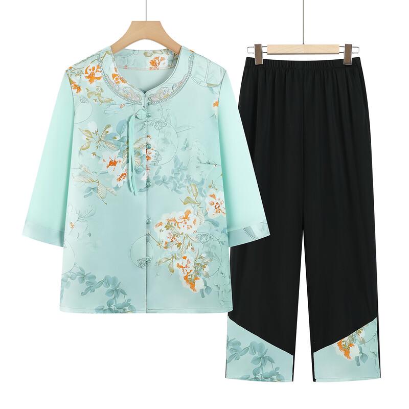 Datang Madam 2026 New Chinese Style Print Shirt Set 4XL
