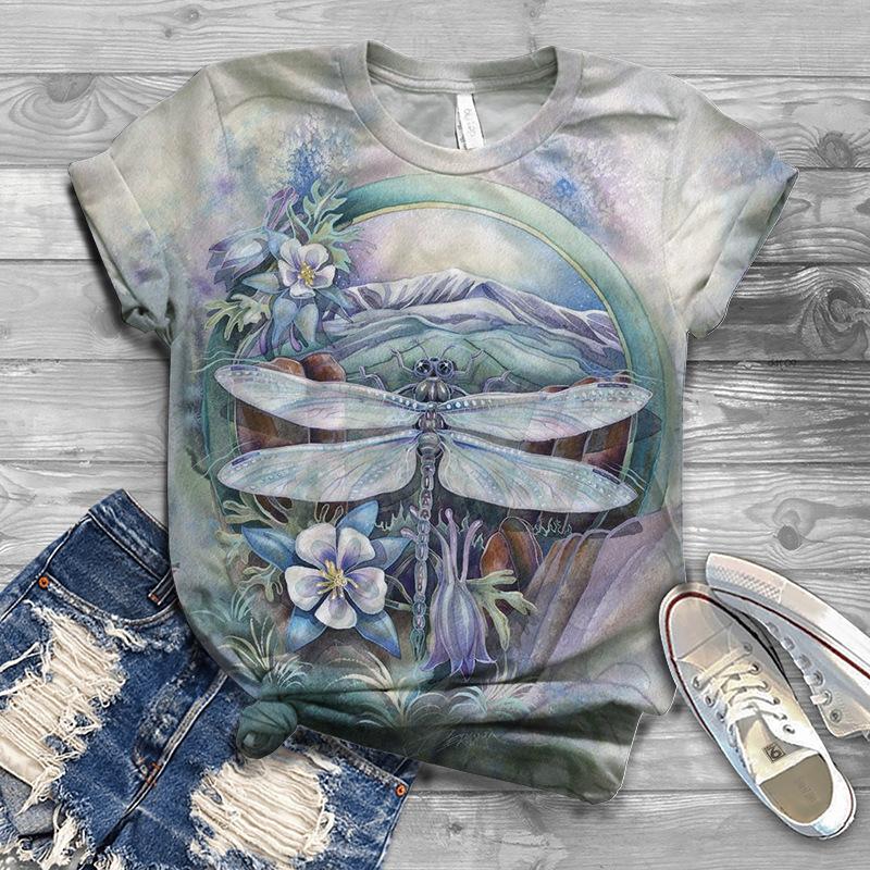 Summer New Urban Women's Casual Round Neck 3D Printed Short Sleeved Loose Retro T-shirt