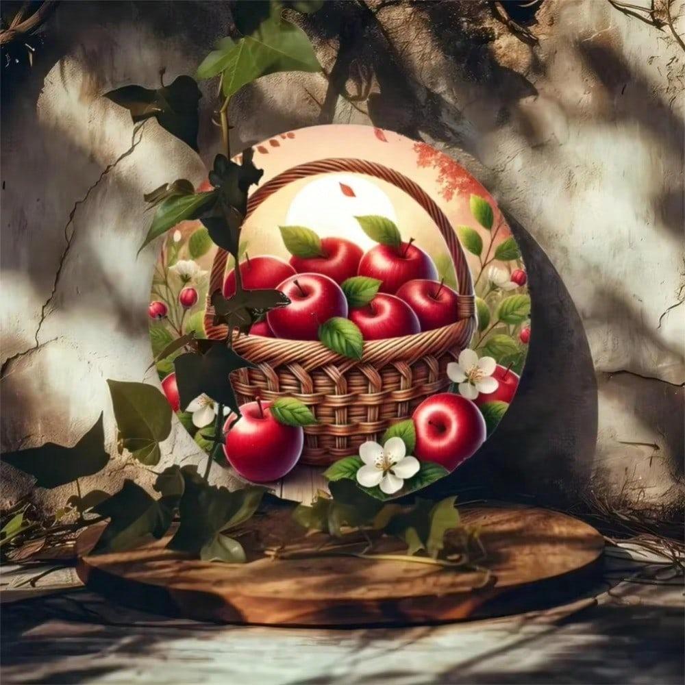 Generic Brand Red Apples White Flower Basket Decor Classic Metal Tin Sign Art For Restaurant Bar Cafe Wall Decoration