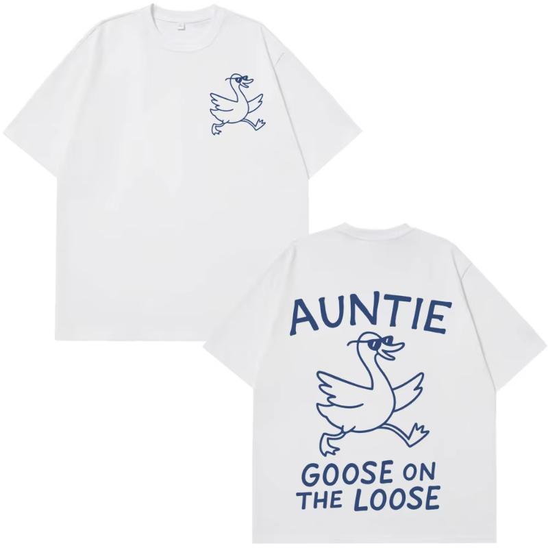 Auntie Goose On The Loose Funny Retro Print Tshirt Unisex Unisex Harajuku Tshirts Shortsleeved Loose Casual Highquality Tshirts