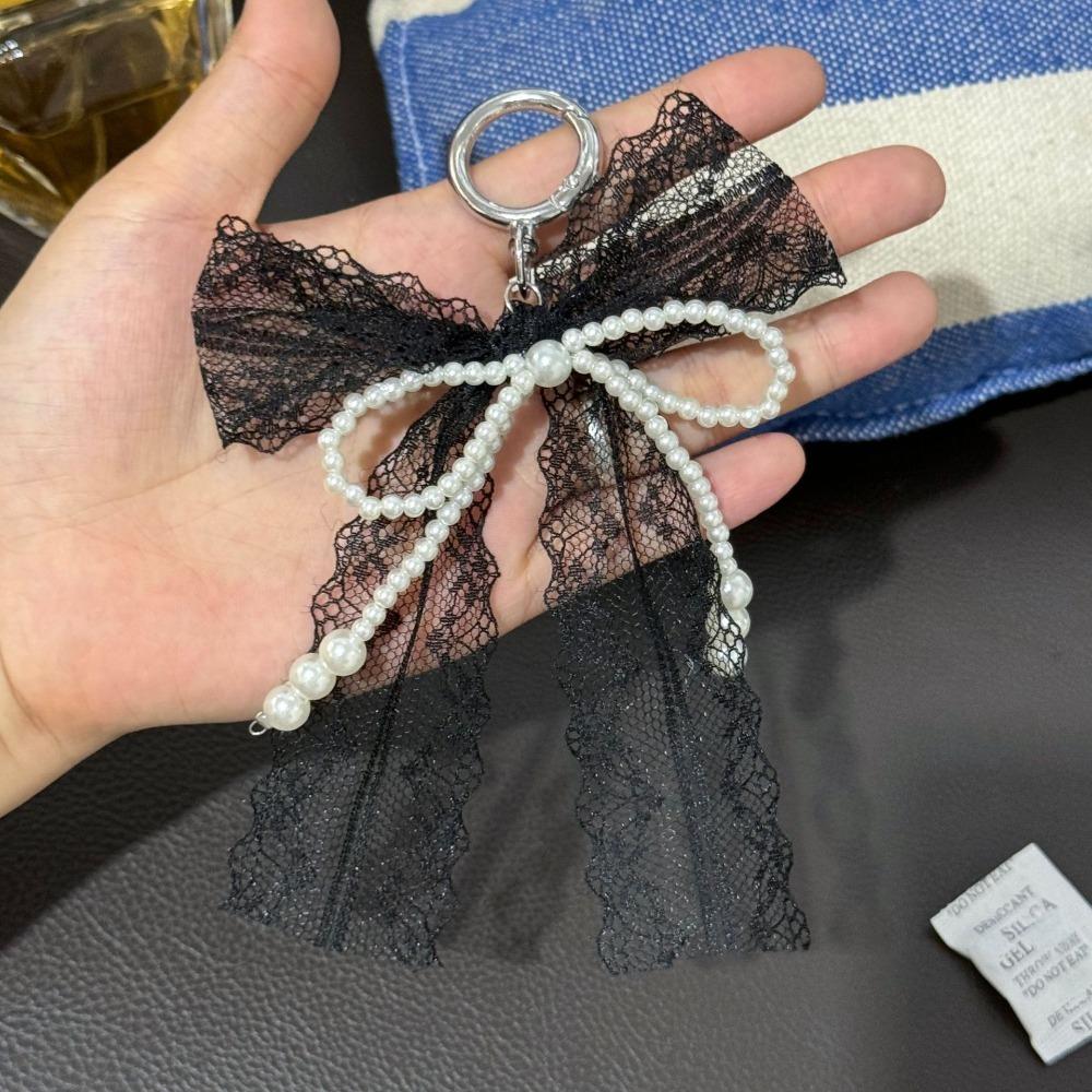 Beaded Design Phone Charm Sweet Lace Bow Beaded Keychain Pendant Keychain For Women