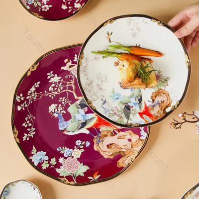 Light Luxury Ceramic Plate White Bird Blessing Style Western Dining Plate High End Tableware Set Salad Dishes Serving Tray