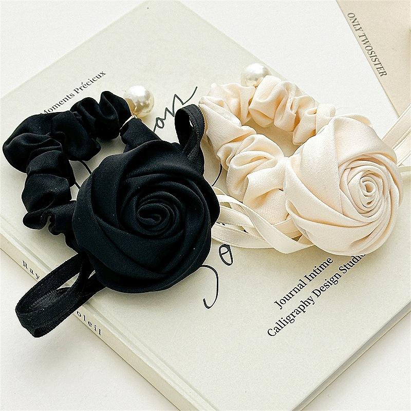 3D Rose Pearl Pendant Large Intestine Hair Tie Headband Women's Gentle Hair Accessories