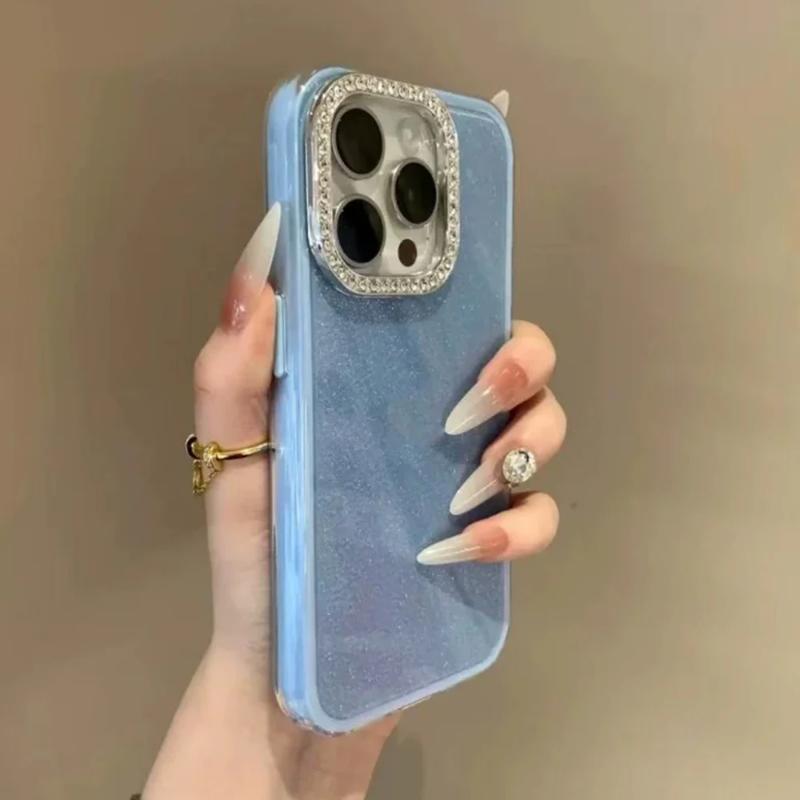 3 IN 1 Bling Glitter IMD Candy Color Phone Case For iPhone 17 16 15 14 11 Pro Max Diamond Camera Protector Shining Cover