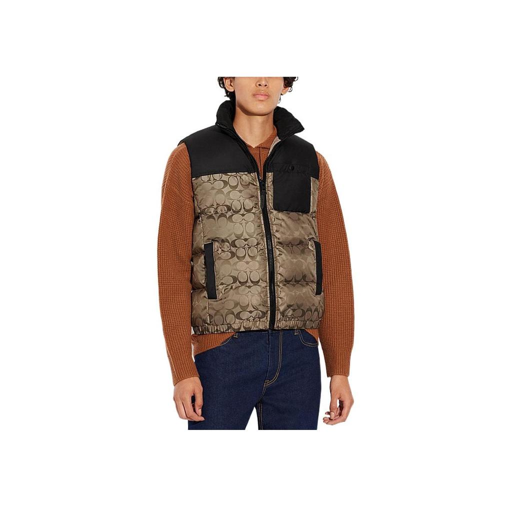 Coach FW22 Logo Full Print Color Block Zipper Sleeveless Vest Men vests Gold CF881-T5O