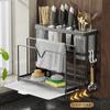 Multi-Functional Stainless Steel Kitchen Organizer Wall-Mounted Knife Rack Cutting Board Holder Chopstick Cylinder Lid Stand