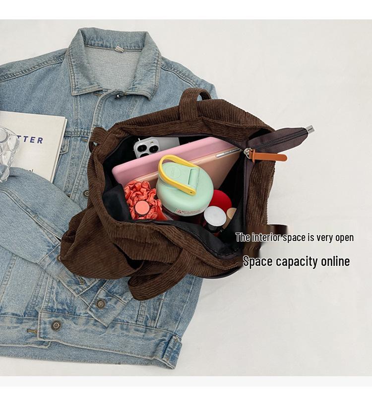 Women's Large Corduroy Tote Bag - Versatile Solid Color Shoulder Handbag