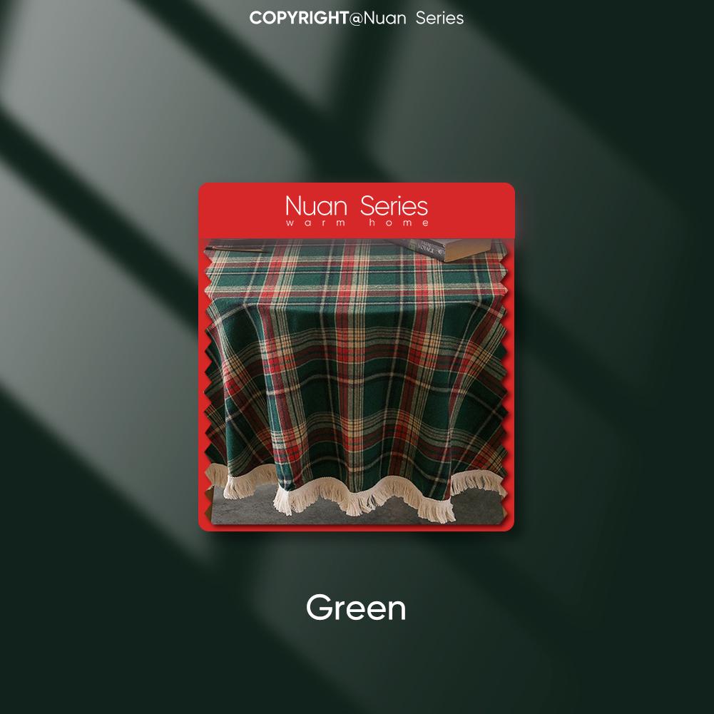 1PC Nuan Series Christmas Plaid Printed Tassel Edge Table Cloth Retro Party Decoration Table Cloth for Kitchen Dining Table Coffee Table Home Decor