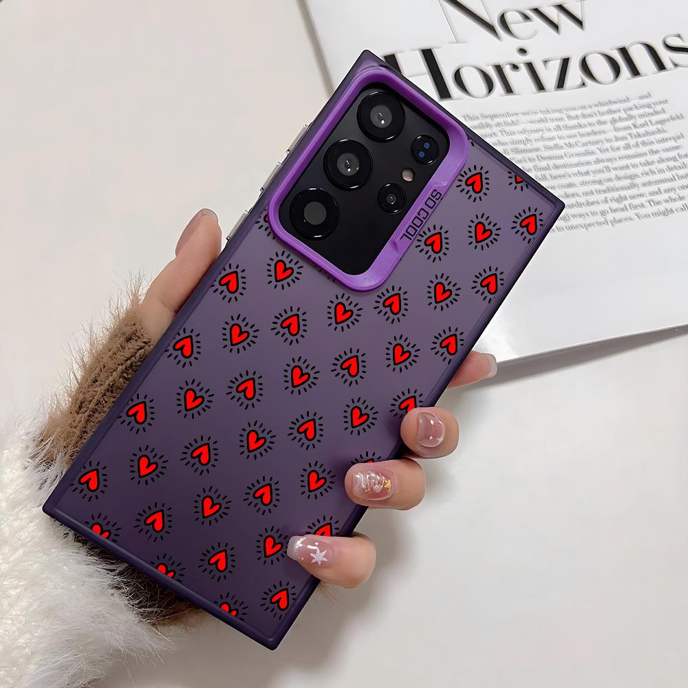 INS Fashion Heart Phone Case For Samsung Galaxy S25 Edge S24 S23 S22 S21 S20 Ultra Funda Silicone Silver Cover