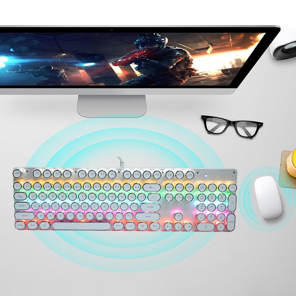 900‑5 White Mechanical Keyboard with Retro Round Cap Computer Parts