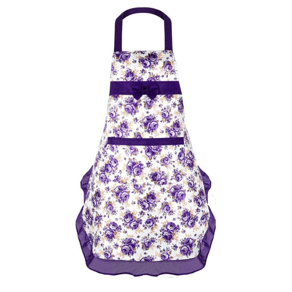 Kitchen Floral Dotted Plaid Apron For Women With Large Pockets,Cute Chef Cooking Apron For Everyday Cooking,Baking,BBQ And Gardening