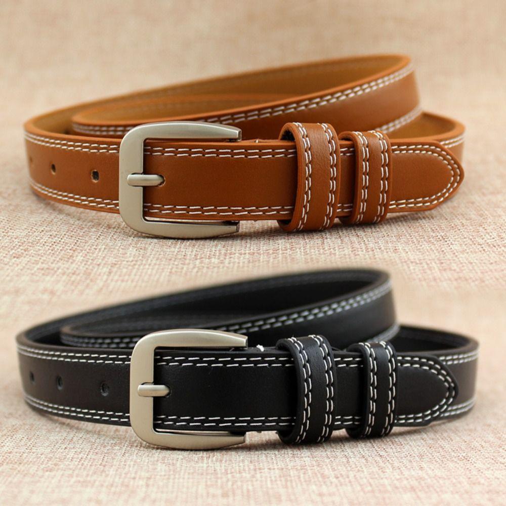 Korean Style Women's Belt Square Buckle Pin Buckle Belt Retro Leather Belt  Daily