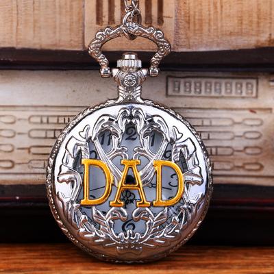 Nostalgic Golden Thin Chain Capital English Letter DAD Hollow Retro Men's Quartz Pocket Watch