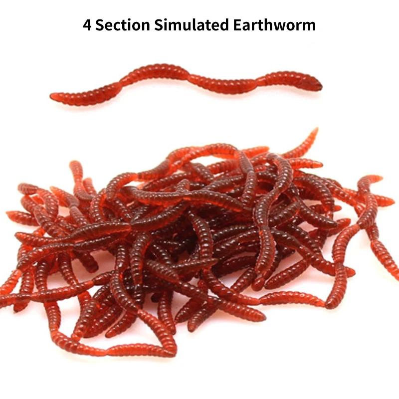 10/50pcs Four Section Earthworm Bait Lure 6cm Red Soft Worm with Fishy Smell Offshore Angling Simulation Soft Bait Ornaments