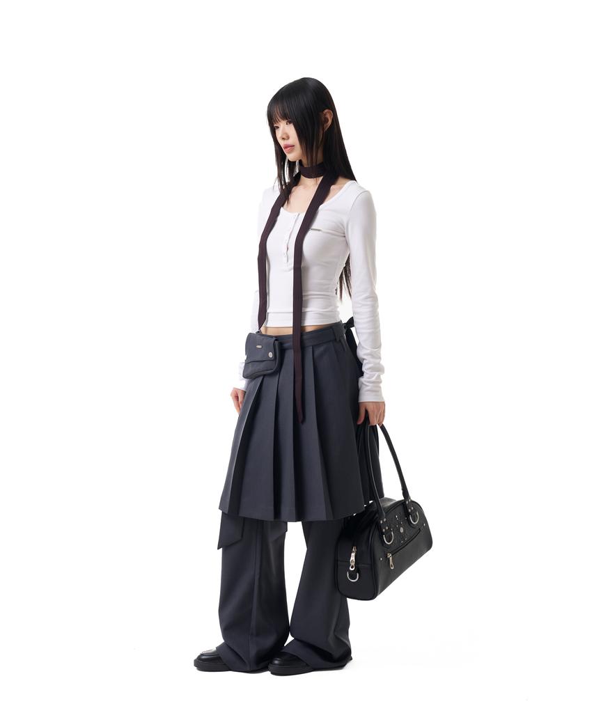 IUGAMAKARAS Belted Contrast Trousers (Dark Gray)